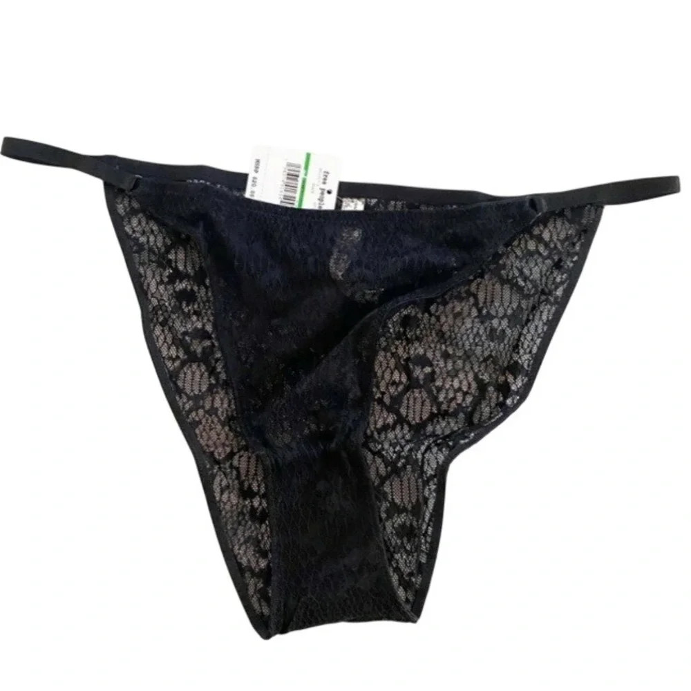 Free People Women Black Lace Thong Floral Sheer Low Rise Underwear OB1115731 S